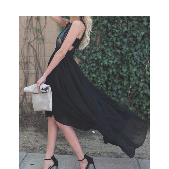 AVRIL Black Floral Asymmetrical Maxi Dress - Picture 4 of 7